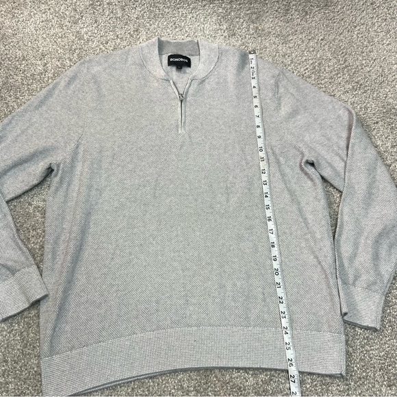 Bonobos Sweater Mens Large Light Gray 1/4 Zip Knit Cotton Blend Stretch Pullover - Picture 2 of 7